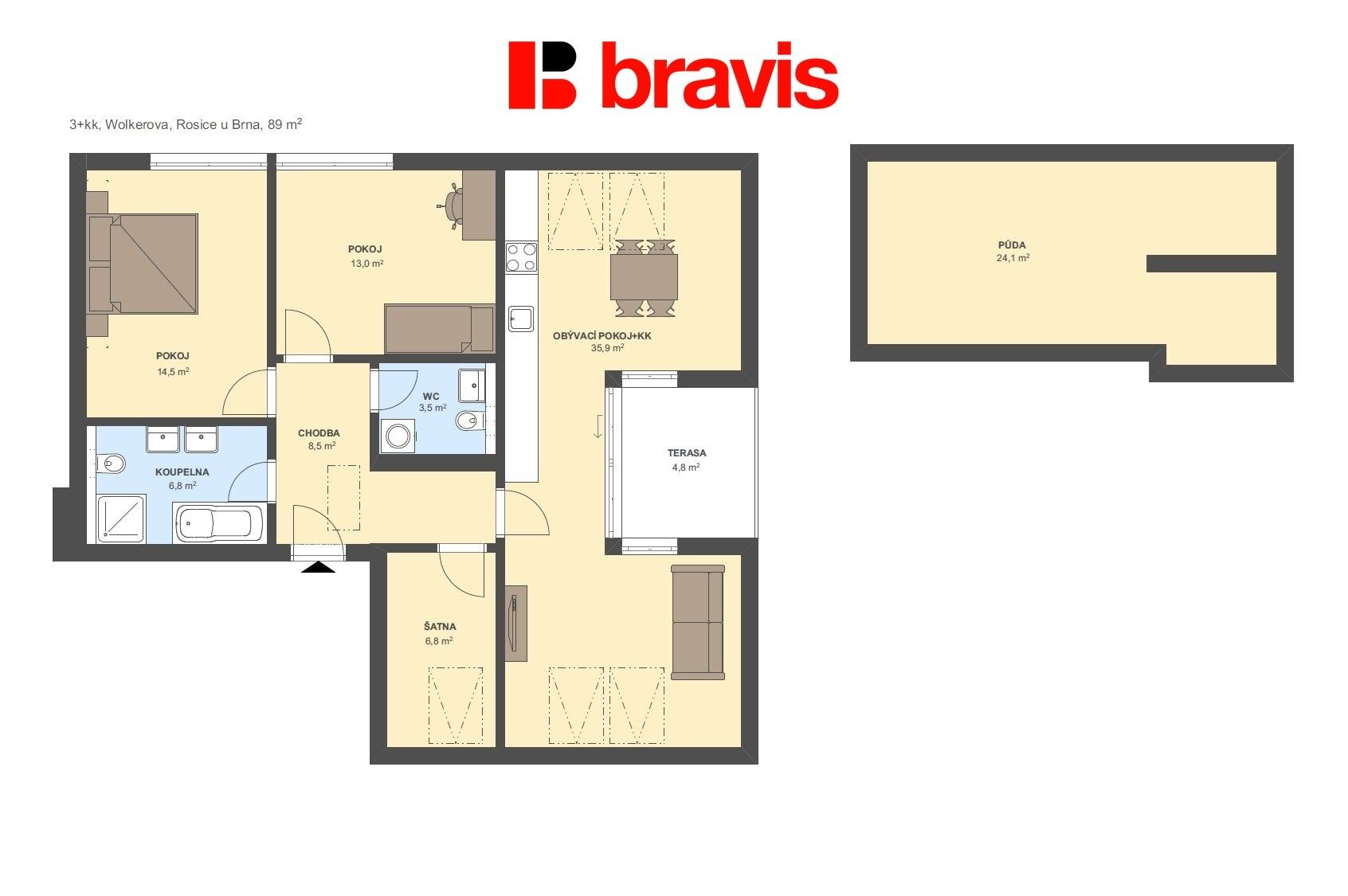 Pronájem byt 4+kk - Rosice, 89 m² - 5