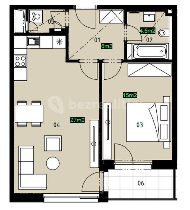2+kk, V Třešňovce, Praha - Hrdlořezy, 54 m² - 1