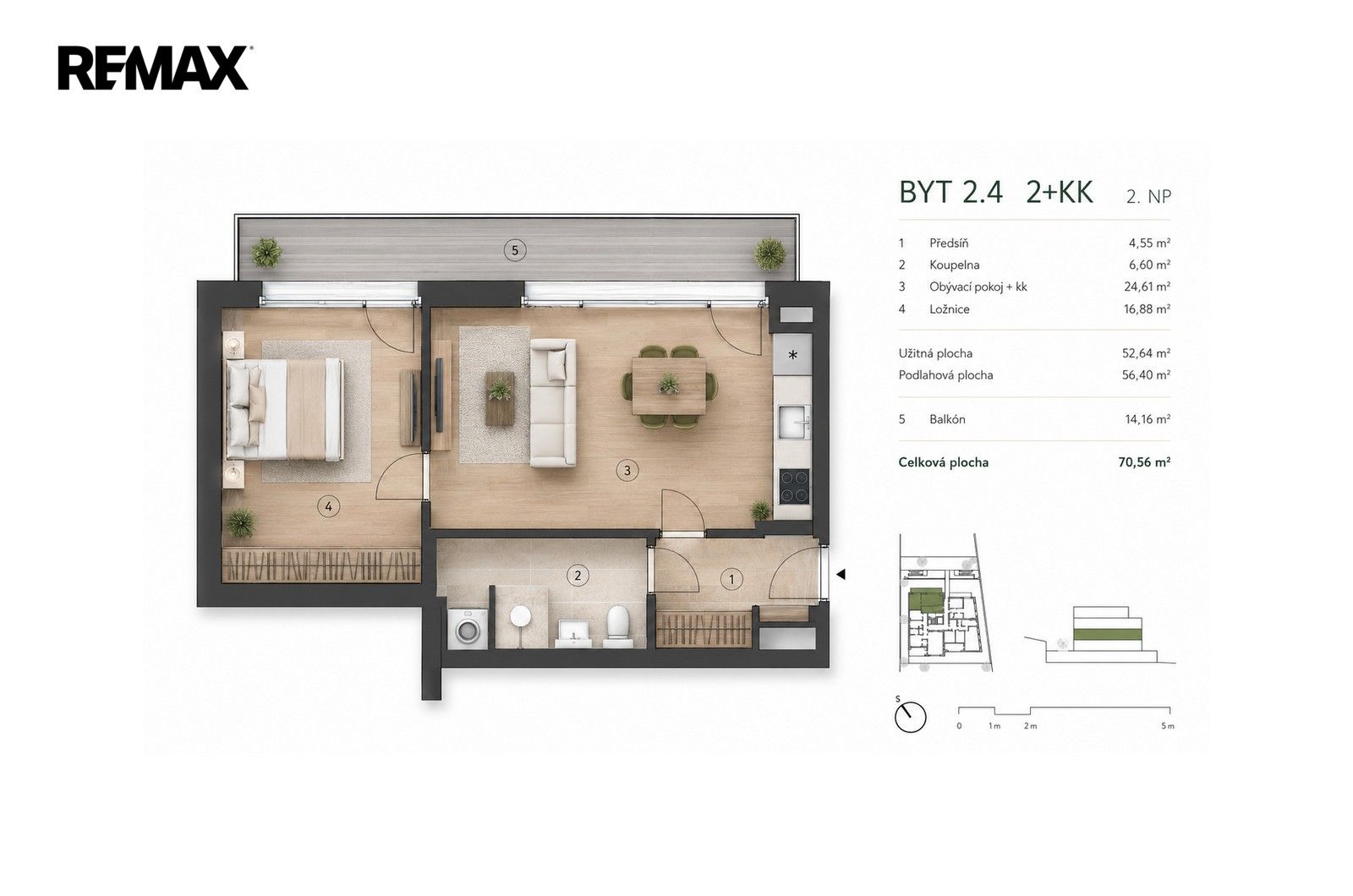 2+kk, Ve svahu 1216, Praha Podolí, 53 m² - 2