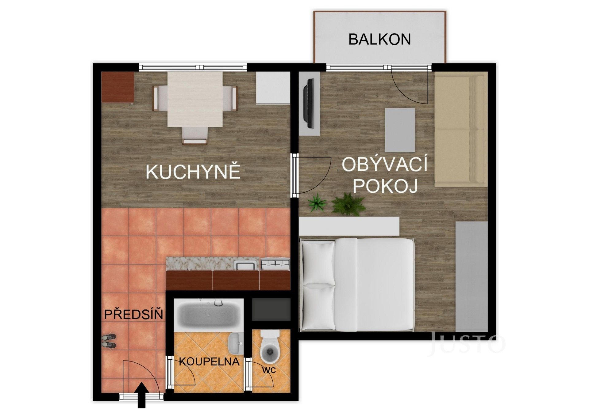 1+1, Harantova 1725, Písek Budějovické Předměstí, 36 m² - 2