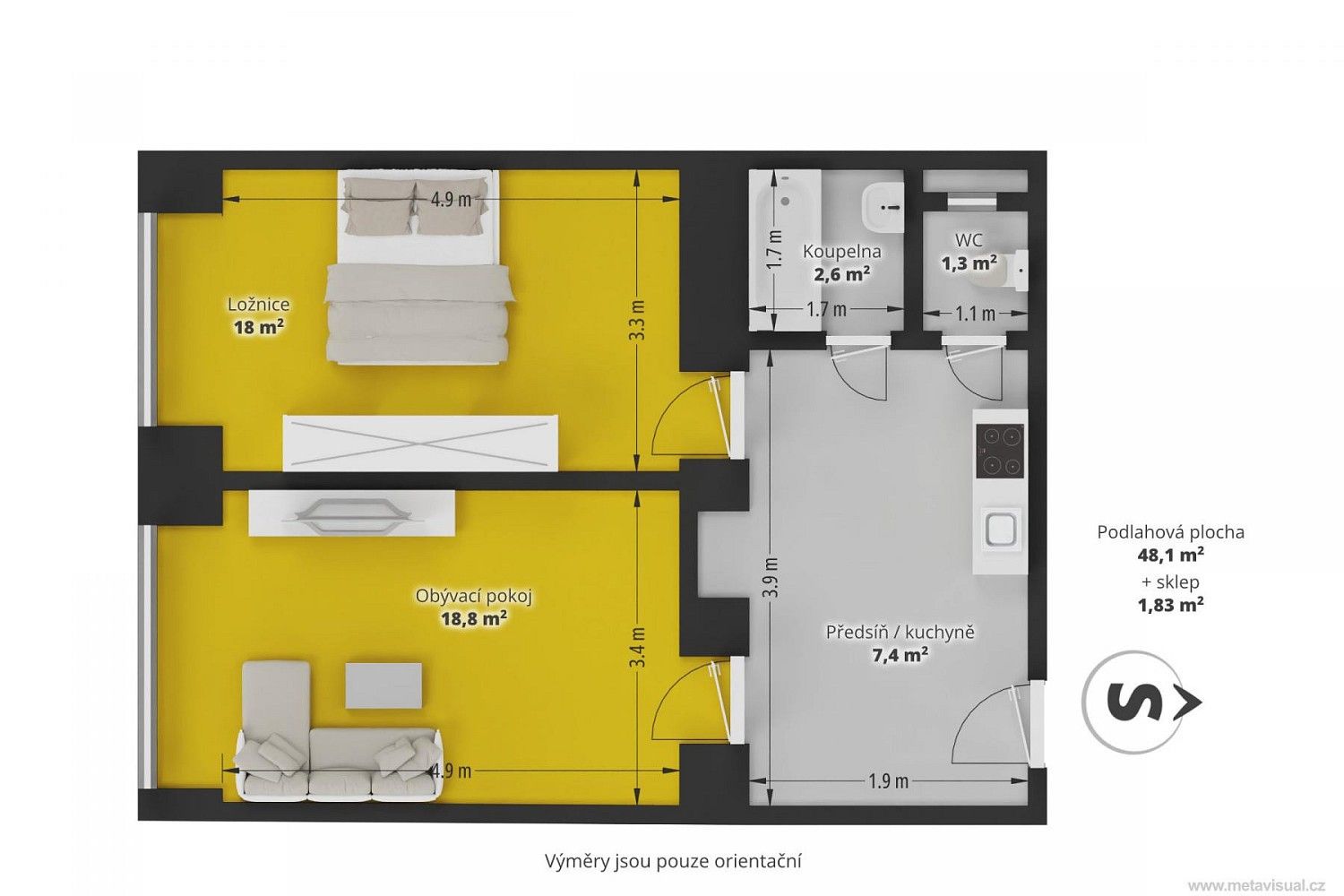 Byt 2+kk · 48 m² · Praha - Vysočany, okres Praha 9, Hlavní město Praha - 3