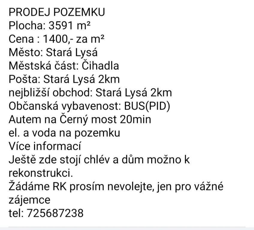 Prodej rodinný dům - Čihadla 42, stará Lysa 28926, 3 591 m² - 5