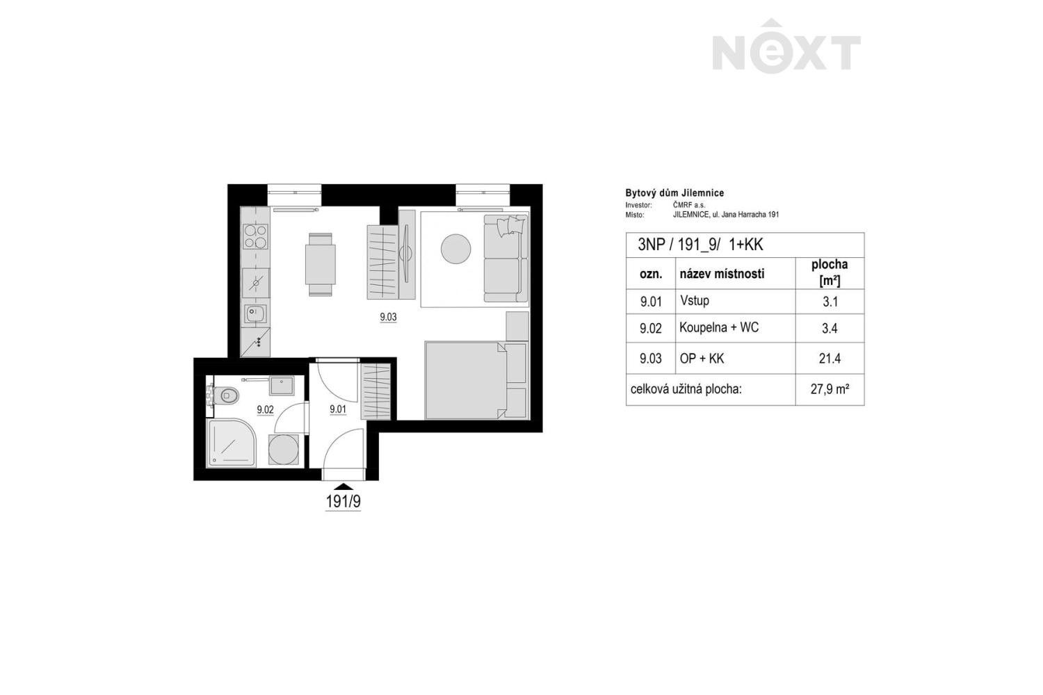 Prodej byt 1+kk - Jana Harracha, Jilemnice, 29 m²