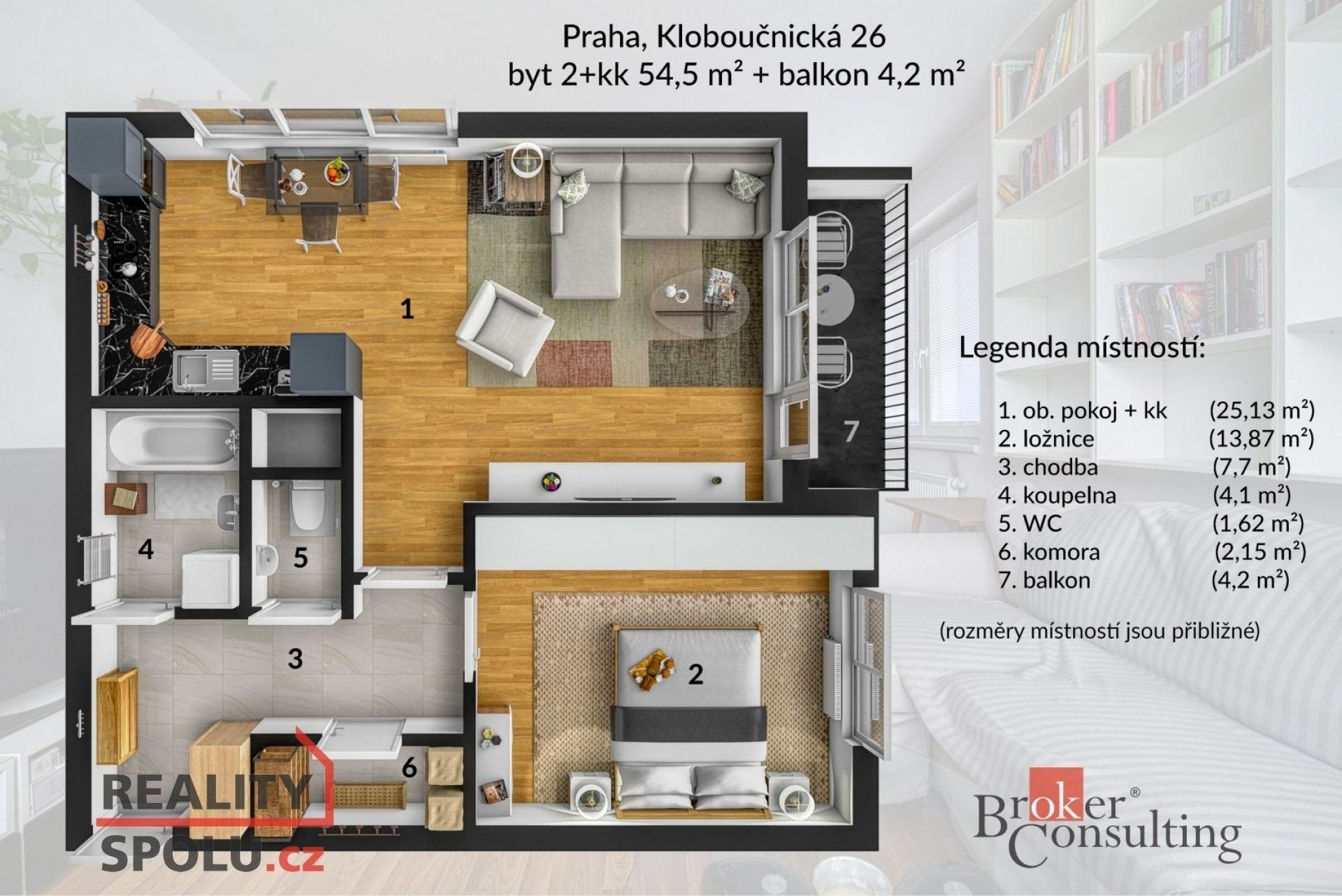 Prodej byt 2+kk - Kloboučnická, Praha, 54 m²