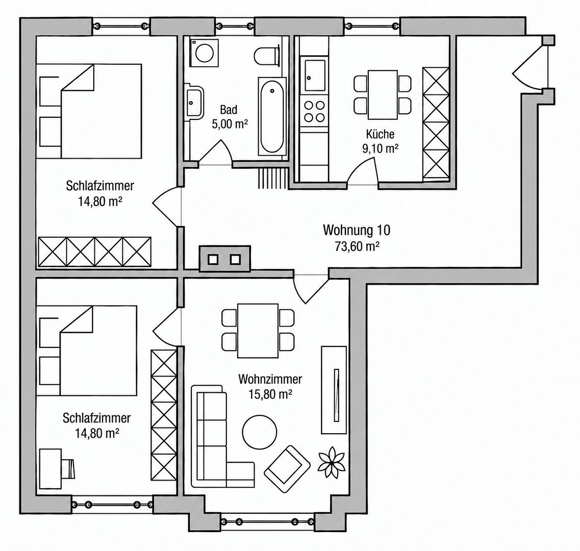 3+1, Augsburg Innenstadt Bayern 86152, 73 m² - 2