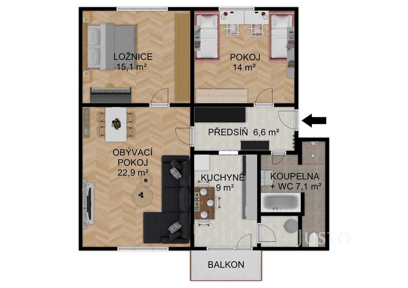 Byt 3+1 · 75 m² · Harantova, Písek - Budějovické Předměstí - 2