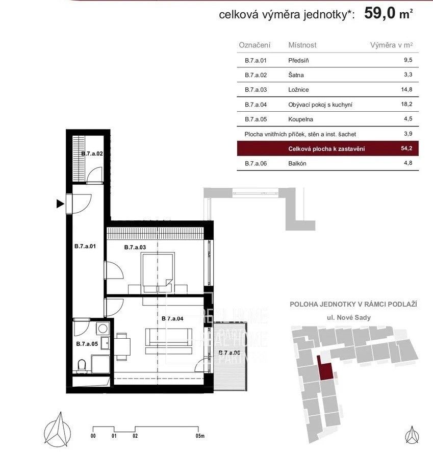 Byt 2+kk · 59 m² · Hybešova, Brno - 3