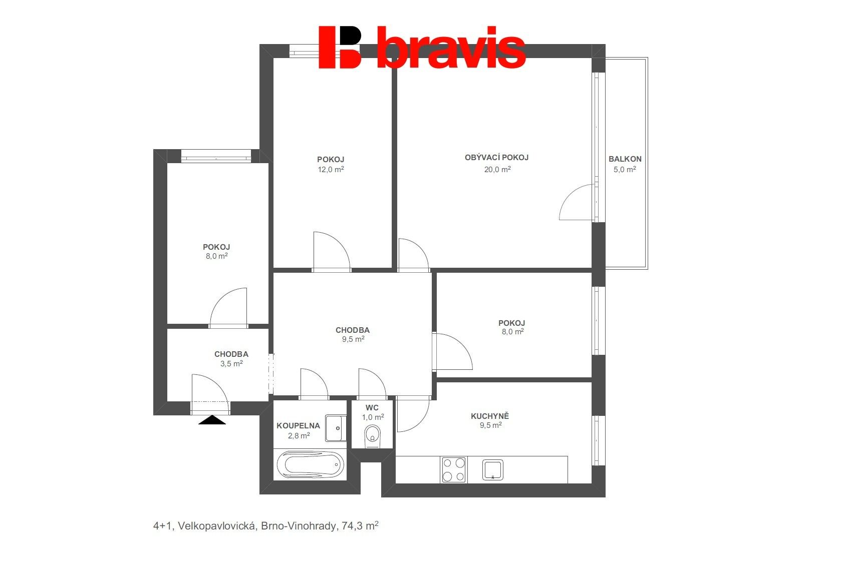 Prodej byt 4+1 - Velkopavlovická 4083, Brno Židenice, 74 m² - 5