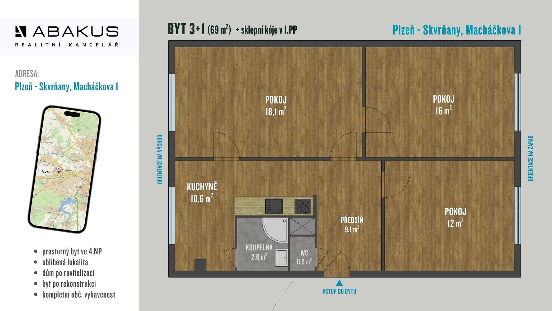 Byt 3+1 · 69 m² · Macháčkova, Plzeň - Skvrňany - 3