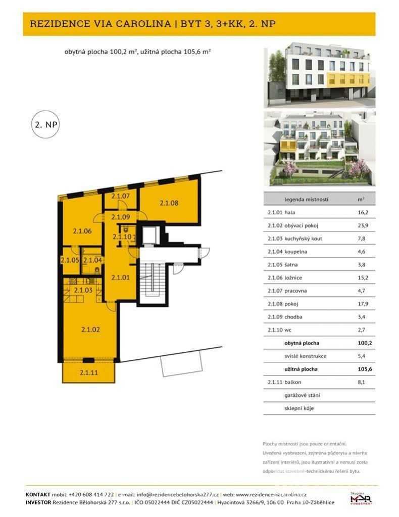 Prodej byt 3+kk - Bělohorská, Praha, 103 m²