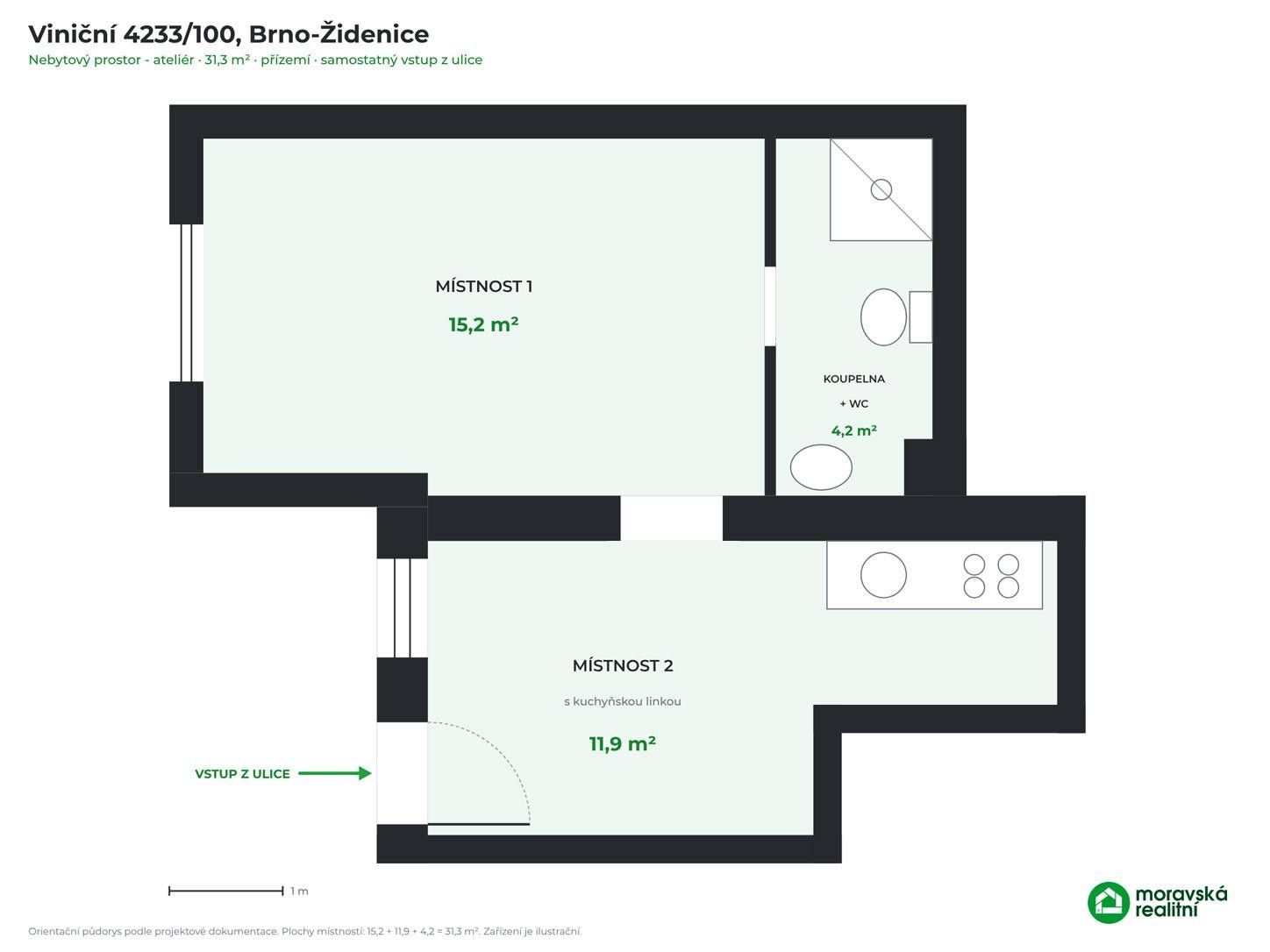 Byt 1+1 · 31 m² · Viniční, Brno - 4