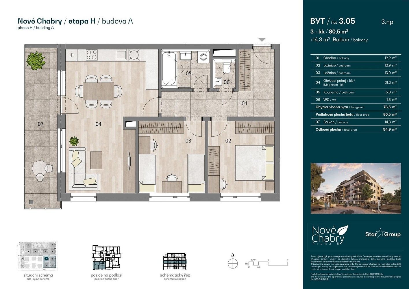 3+kk, Pod Václavem, Praha 8 - Dolní Chabry, 80 m² - 2