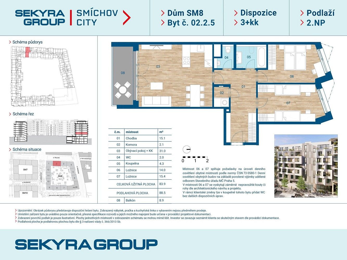 3+kk, Šiklové, Praha 5 - Smíchov, 84 m² - 2
