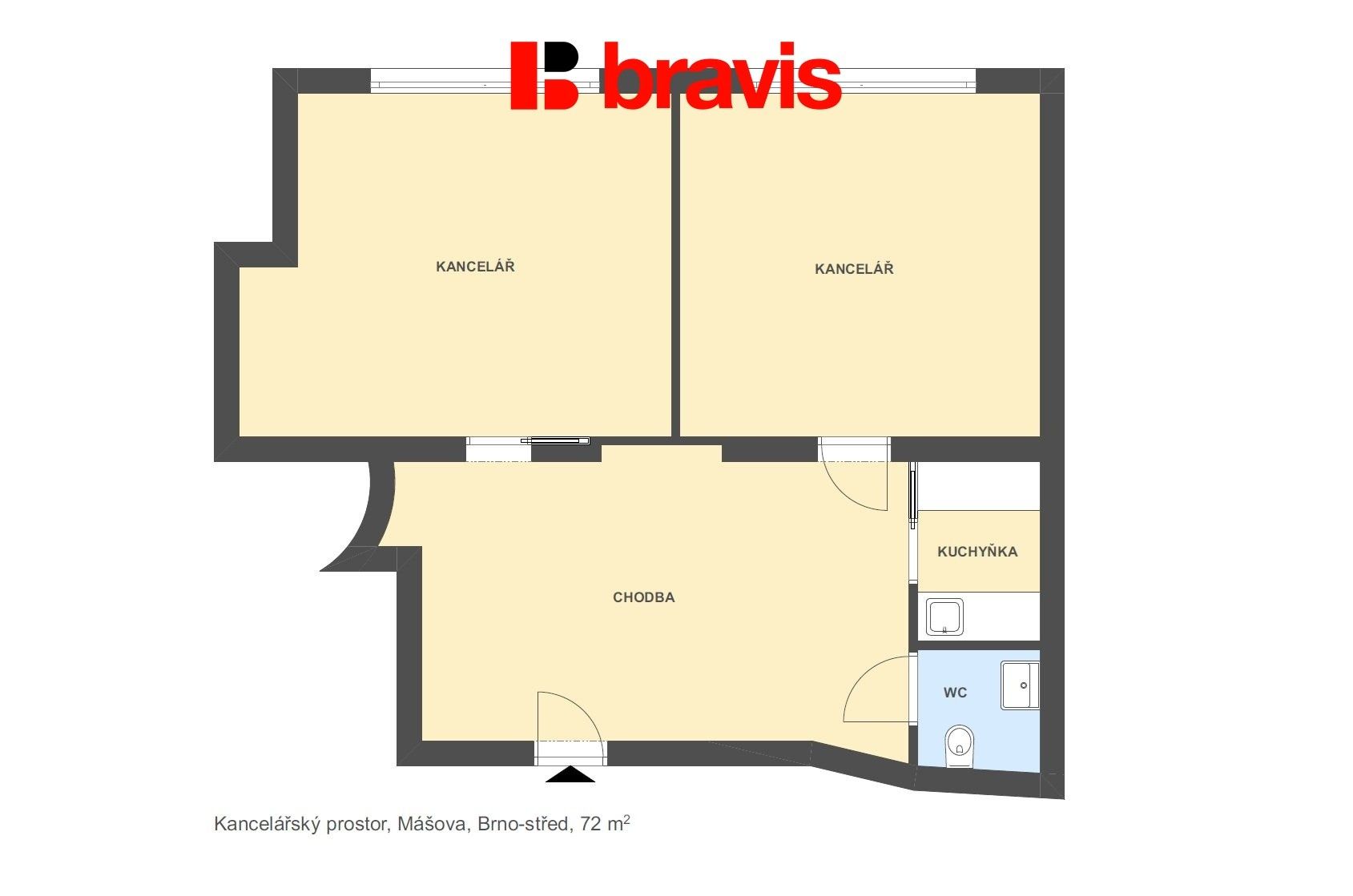 Pronájem kancelář - Mášova 726, Brno Veveří, 72 m² - 5