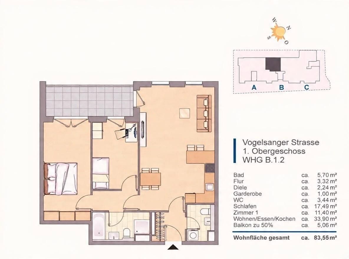 3+1, Vogelsanger Strasse 10 a Köln Ehrenfeld Nordrhein-Westfalen 50823, 84 m² - 1