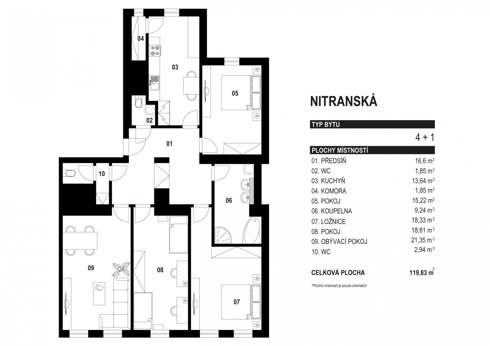 Byt 4+1 · 120 m² · Nitranská  , Praha Vinohrady - 3