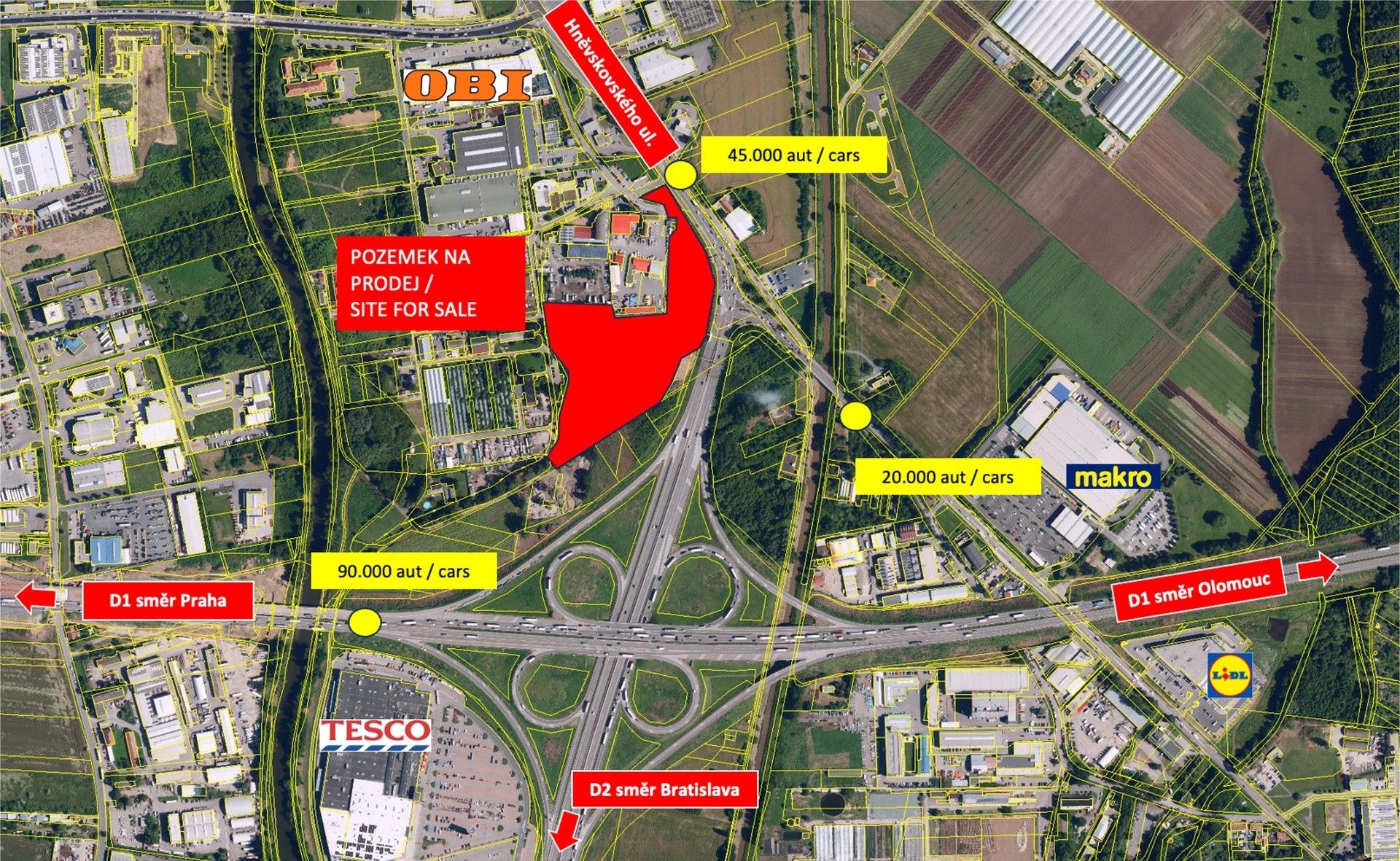 Prodej komerční pozemek - Hněvkovského, Brno