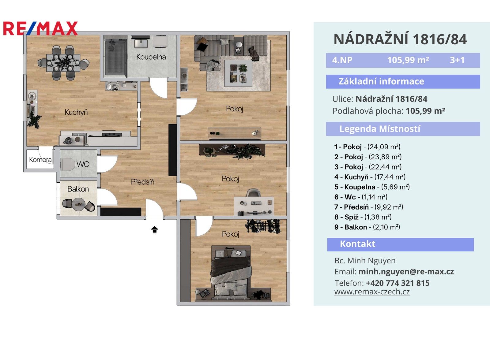 Prodej byt 3+1 - Nádražní 1816, Ostrava, 106 m²