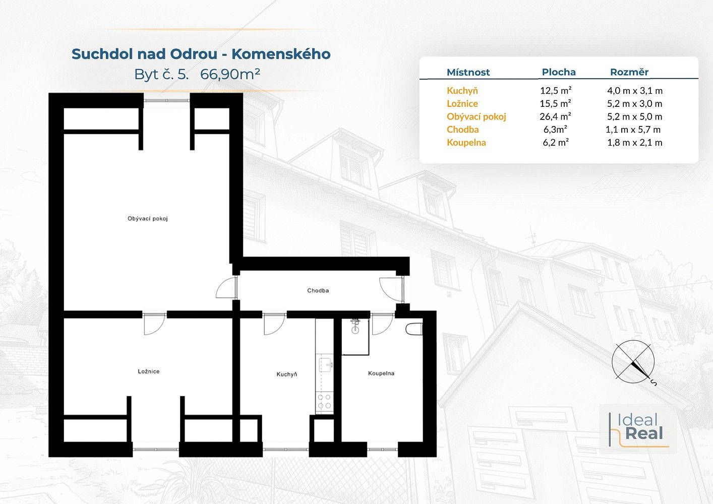 Prodej byt 2+1 - Suchdol nad Odrou, okres Nový Jičín, Moravskoslezský kraj, 67 m² - 2
