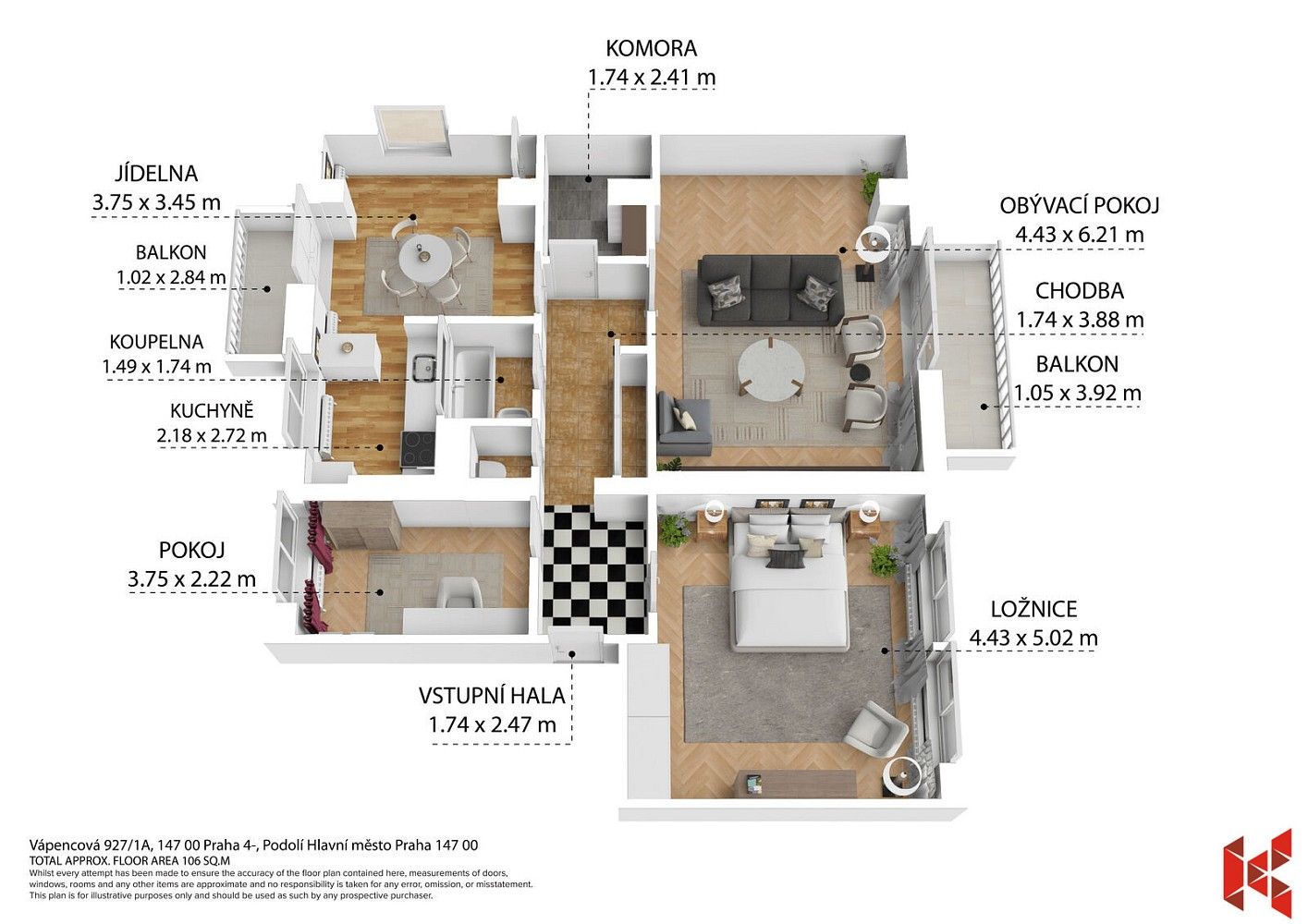 Byt 3+1 · 96 m² · Vápencová, Praha 4 - Podolí - 4