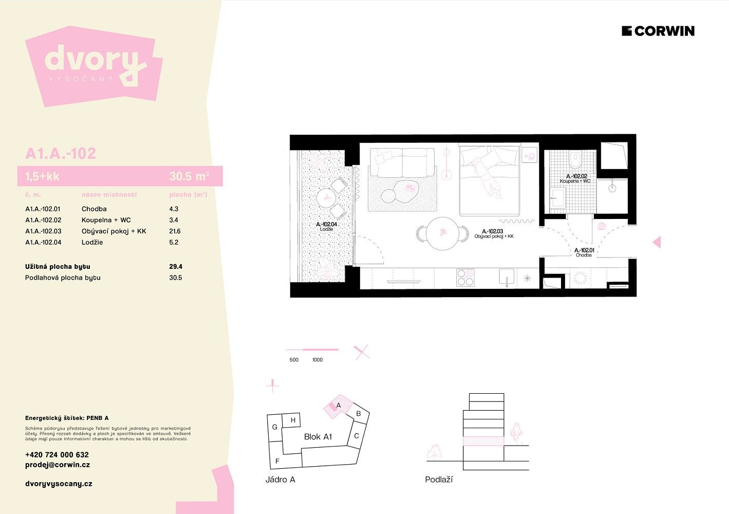 1+kk, K Žižkovu, Praha 9 - Vysočany, 31 m² - 2