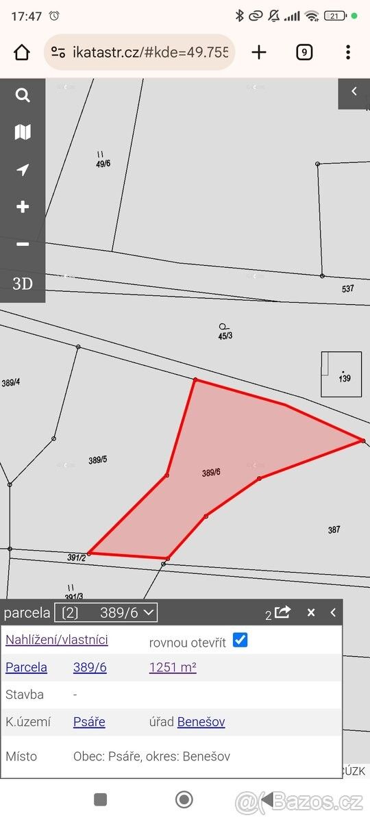 Pozemky pro bydlení, Vlašim, 258 01, 1 251 m²
