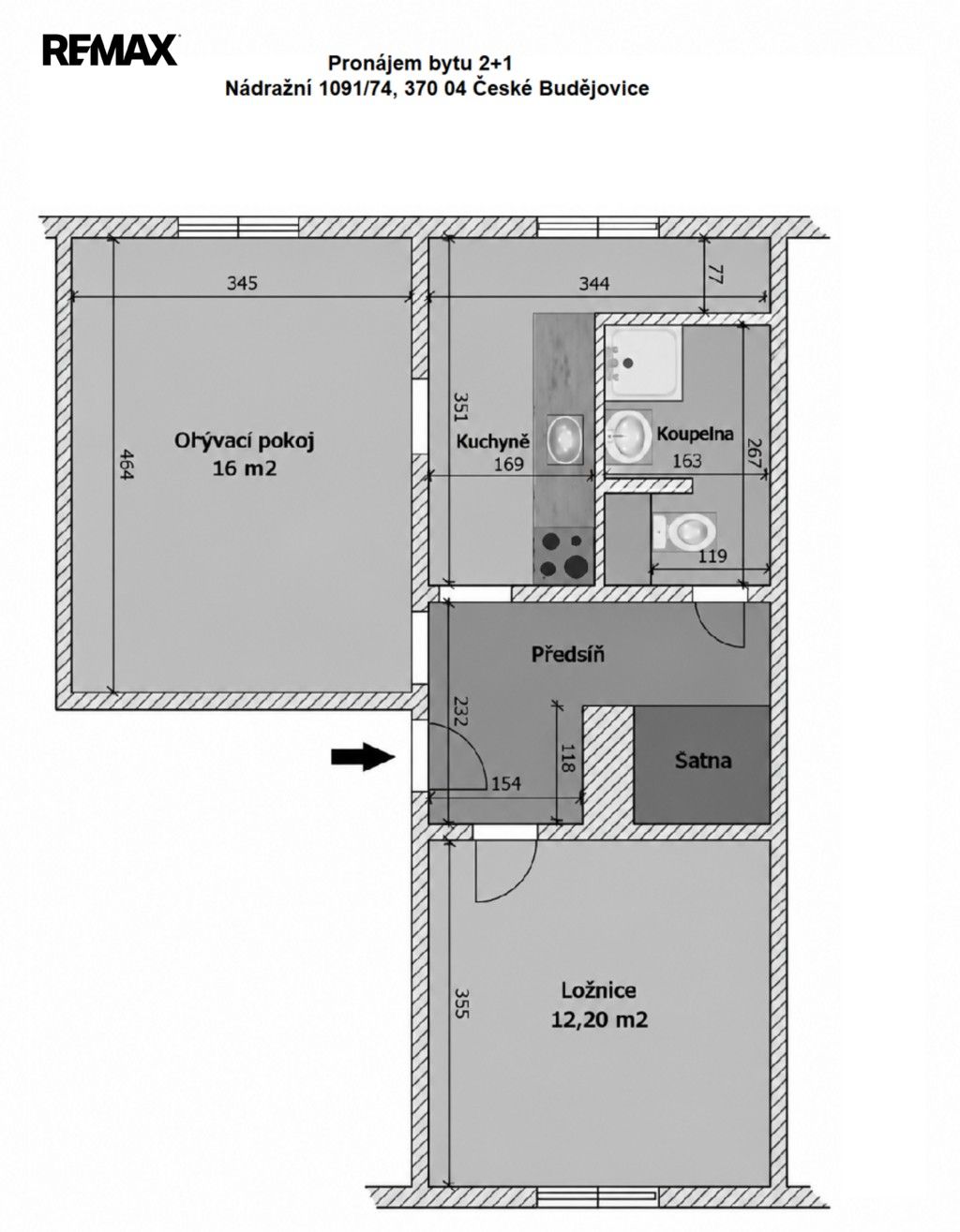 Pronájem byt 2+1 - Nádražní, České Budějovice 3, 50 m² - 5