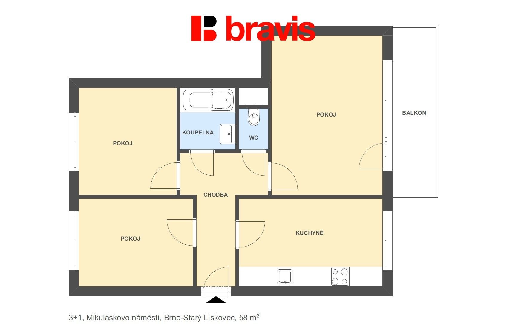 Prodej byt 3+1 - Mikuláškovo náměstí 565, Brno Starý Lískovec, 58 m² - 5