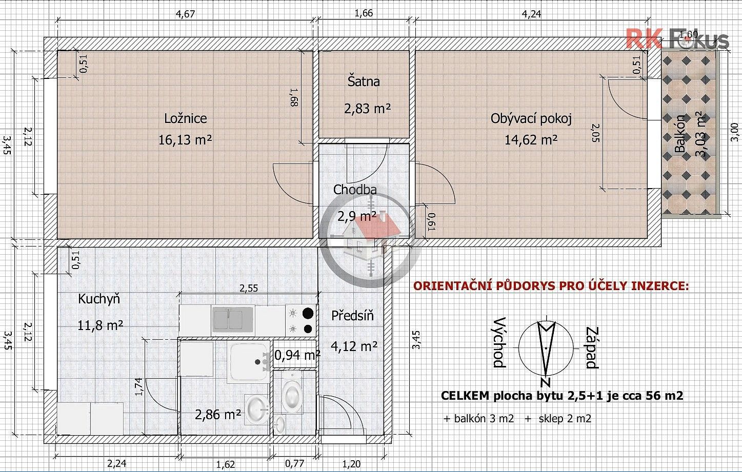 Pronájem byt 2+1 - Velkomeziříčská, Třebíč - Nové Dvory, 52 m² - 5