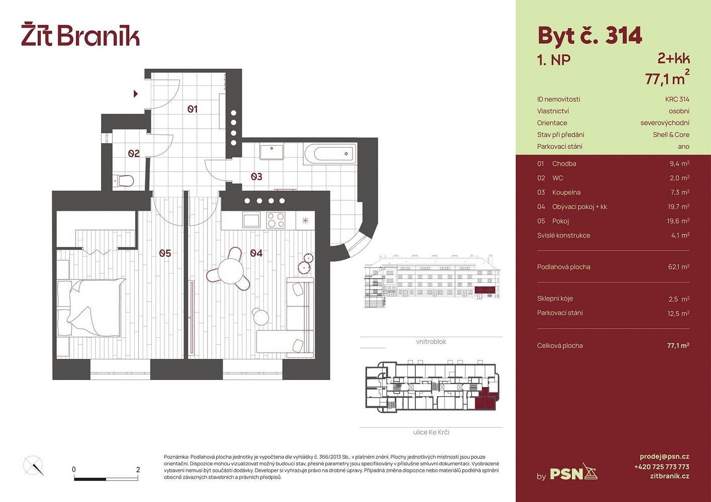 2+kk, Ke Krči, Praha 4 - Braník, 58 m² - 2