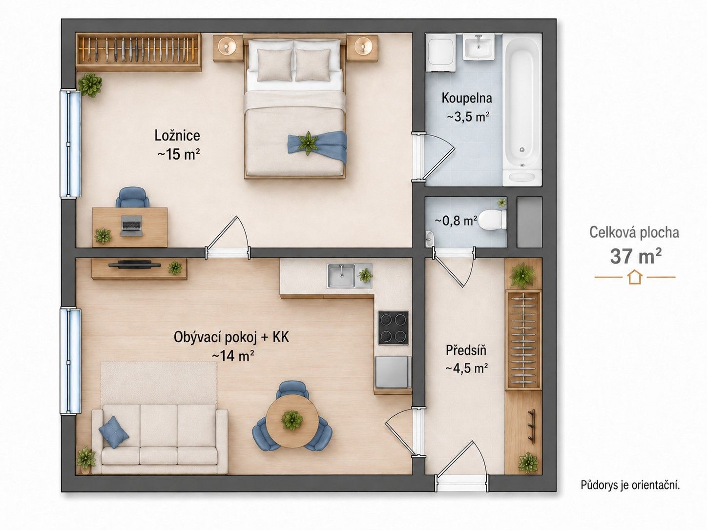 Byt 2+kk, 37 m²