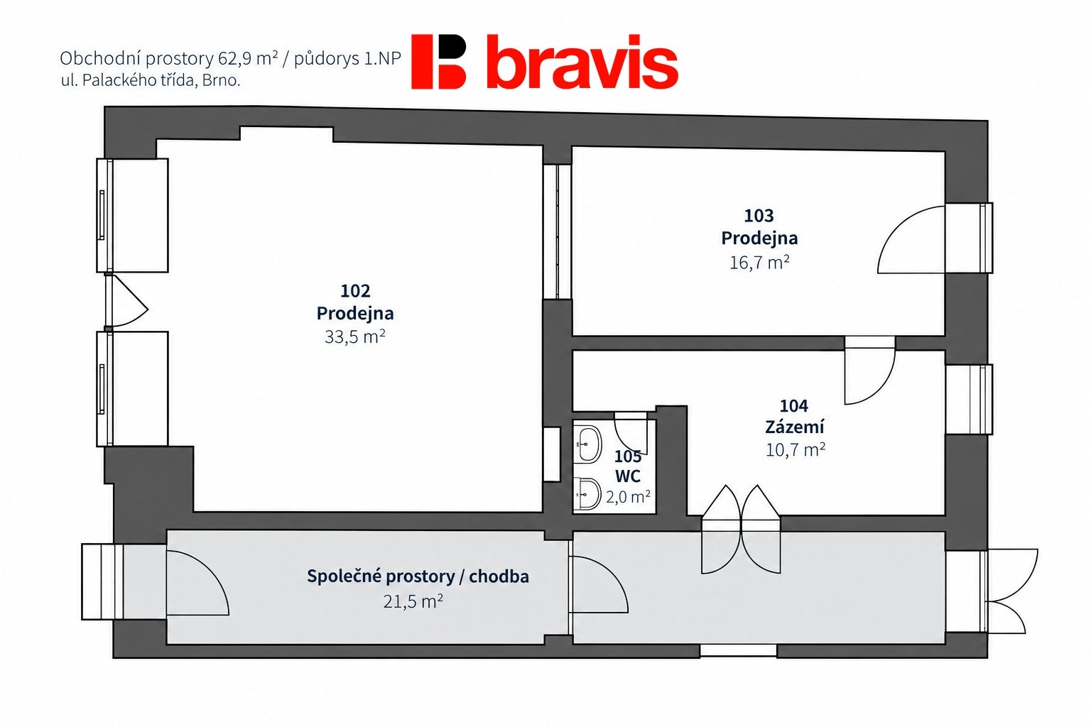 Pronájem obchodní prostory - Palackého třída 178, Brno Královo Pole, 63 m² - 5