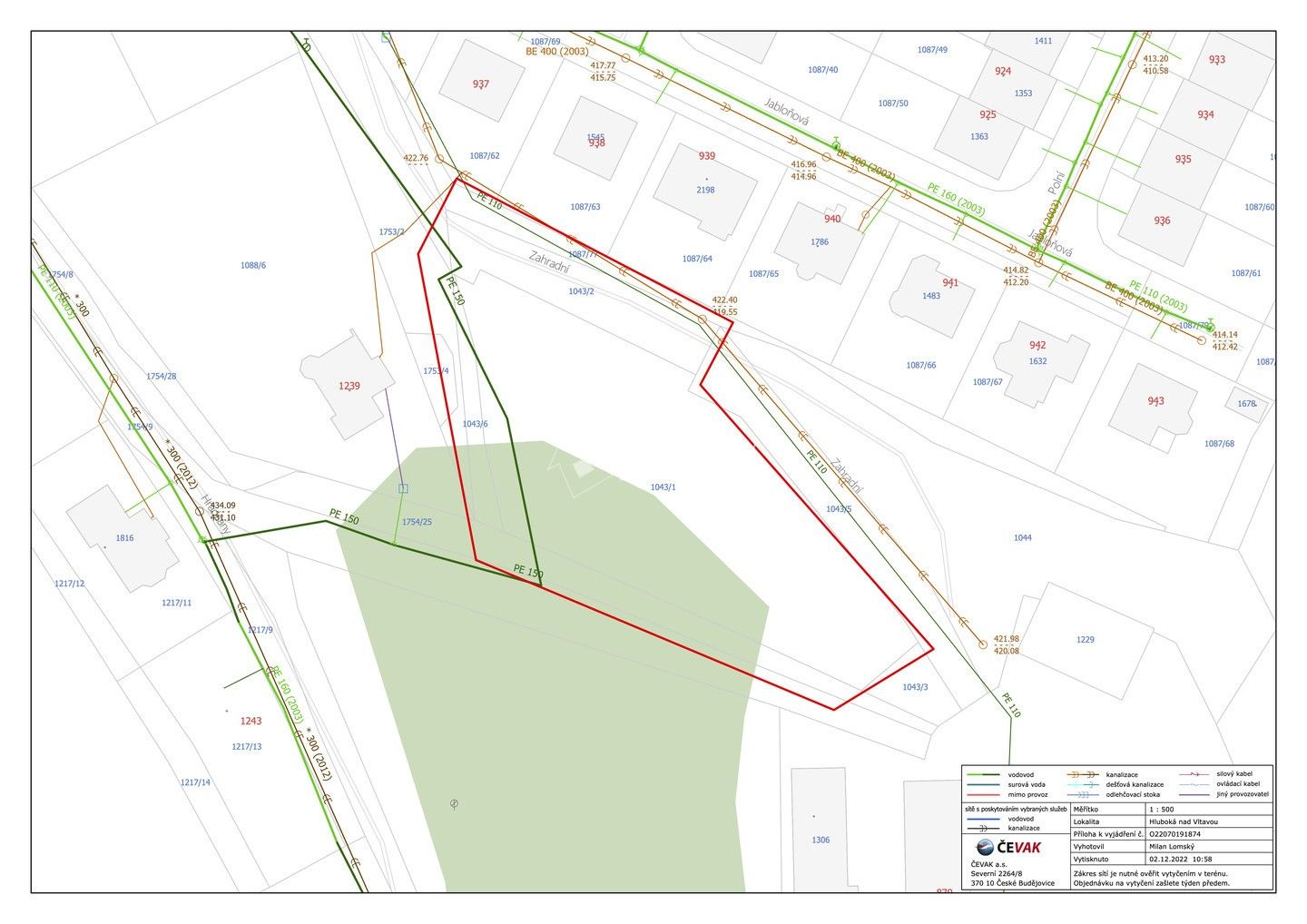 Prodej pozemek pro bydlení - Zahradní, Hluboká nad Vltavou, 2 244 m² - 5