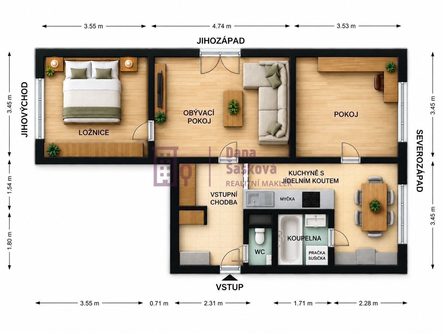 Pronájem byt 3+1 - sídliště Vajgar 551, Jindřichův Hradec III, 65 m² - 5