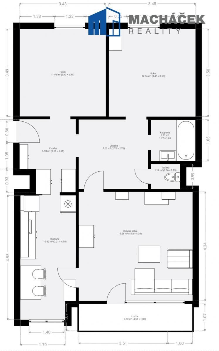 Byt 3+1 · 73 m² · Masarykova třída, Teplice - 3