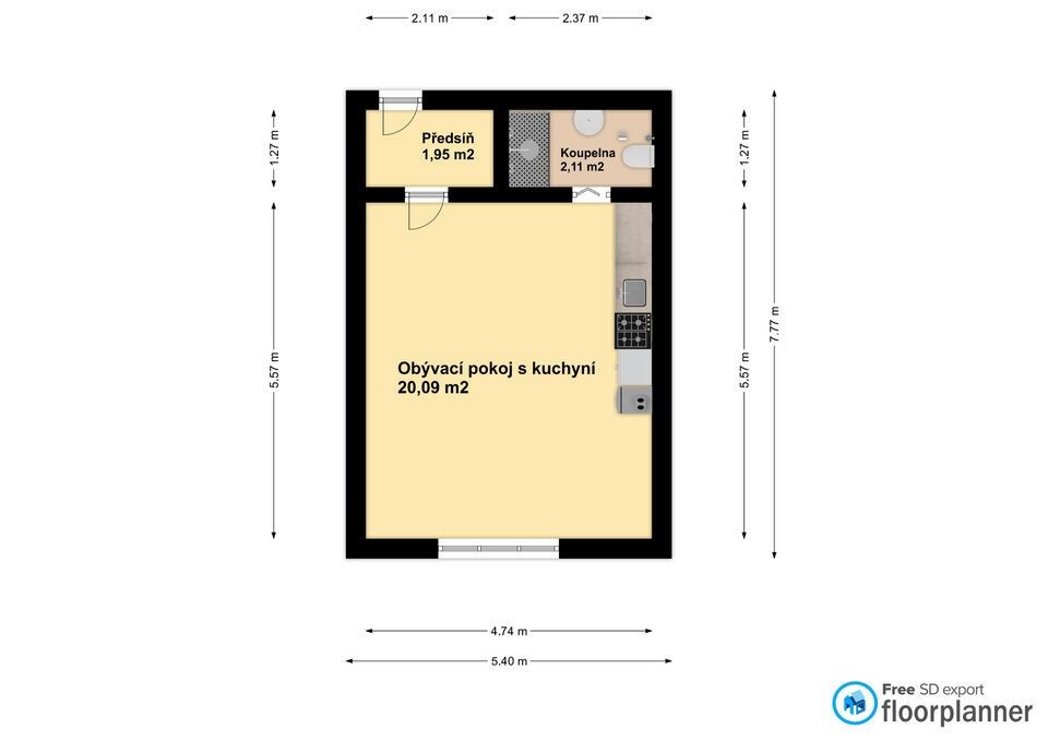 Pronájem byt 1+kk - Na Radosti, Praha, 24 m²