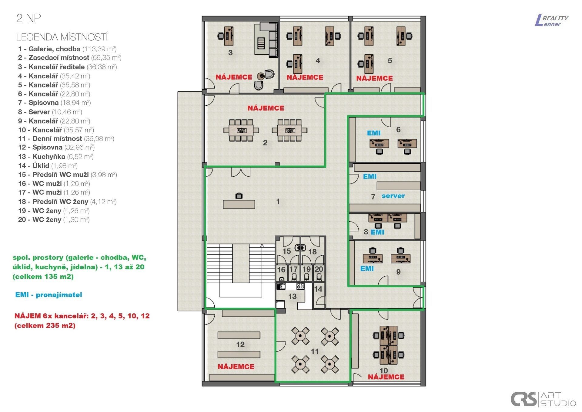 Pronájem kancelář - Dělostřelecká, Příbram, 465 m²