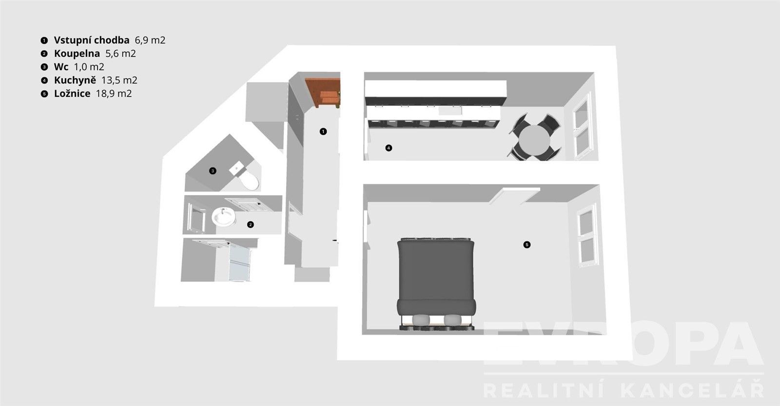 Pronájem byt 1+1 - Bezručova, Havlíčkův Brod, 46 m²