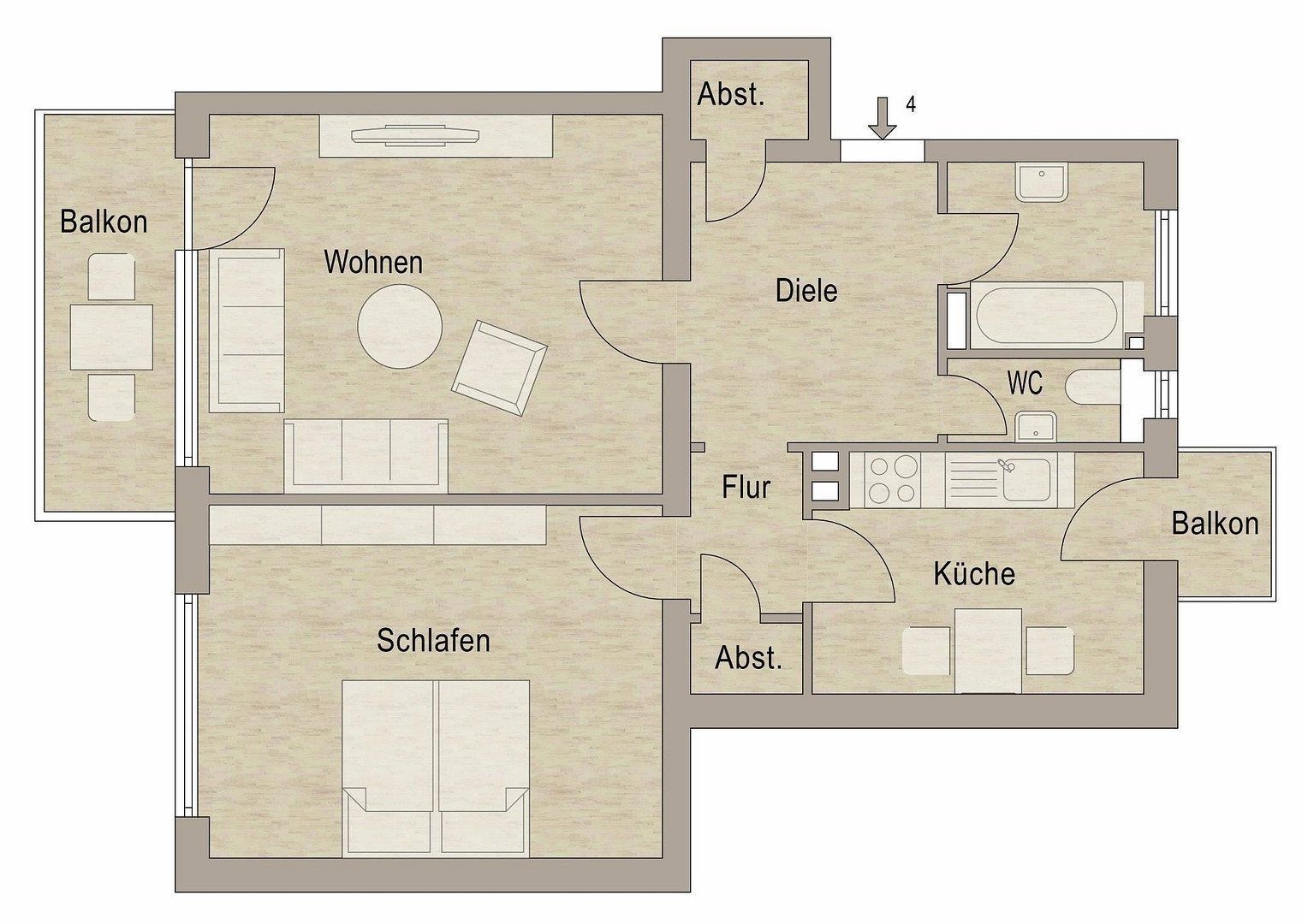 2+1, Gluck Straße 2 Mannheim Mannheim Baden-Württemberg 68165, 69 m² - 1