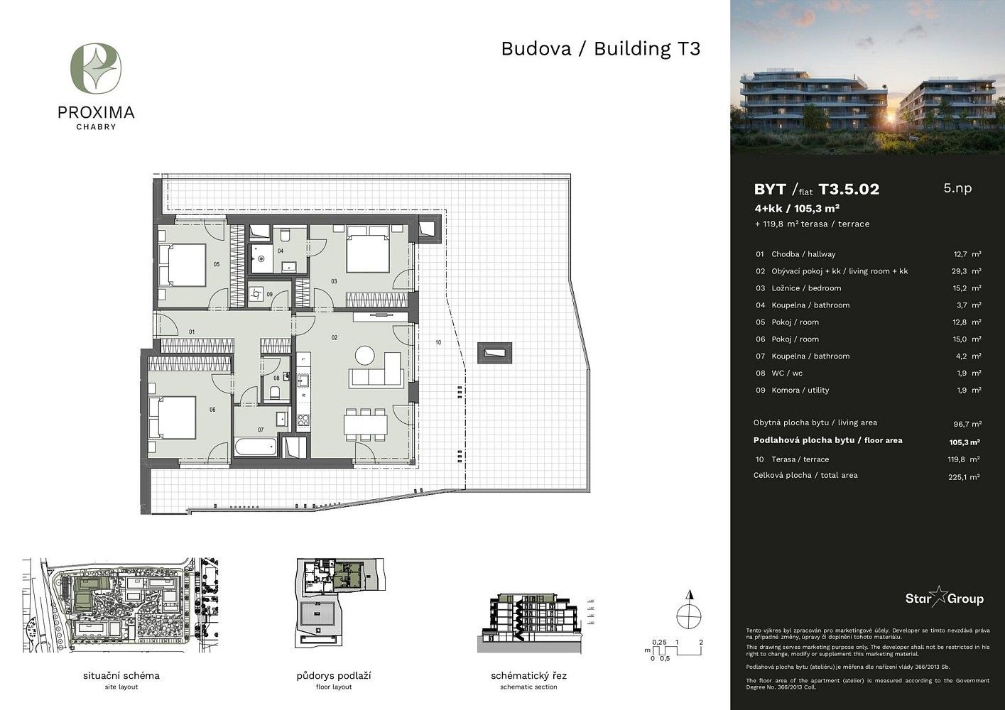 Byt 4+kk · 105 m² · Praha - Dolní Chabry, okres Praha 8, Hlavní město Praha - 3