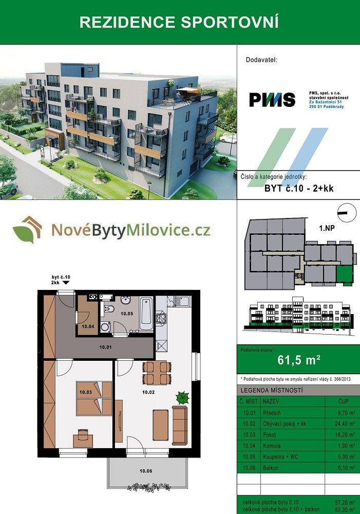 2+kk, Milovice - Mladá, okres Nymburk, Středočeský kraj, 57 m² - 1