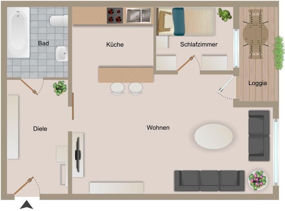 2+kk, Bachstraße 50, , Severní Porýní-Vestfálsko, 52 m² - 1