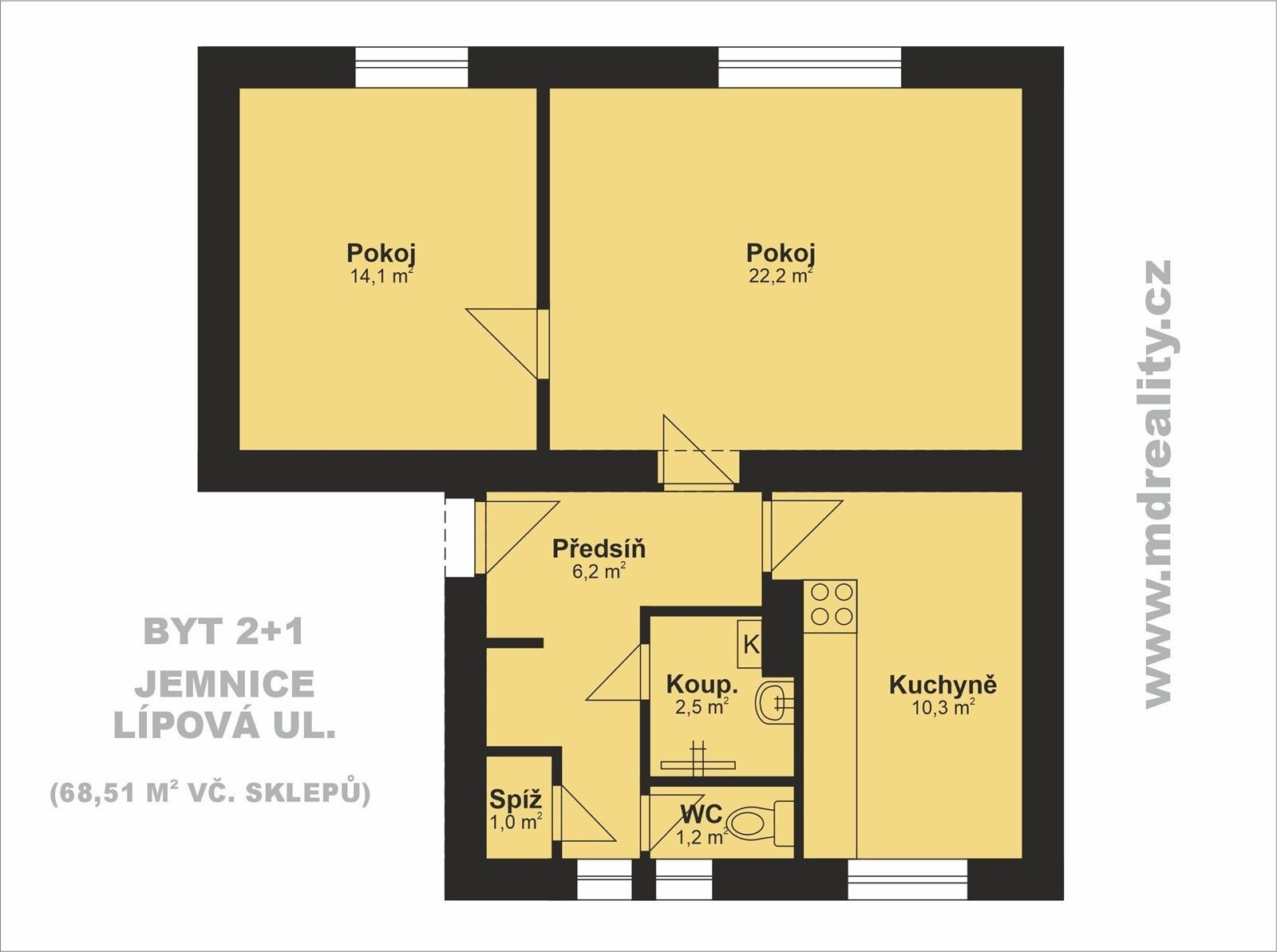 Prodej byt 2+1 - Lípová, Jemnice, 69 m²