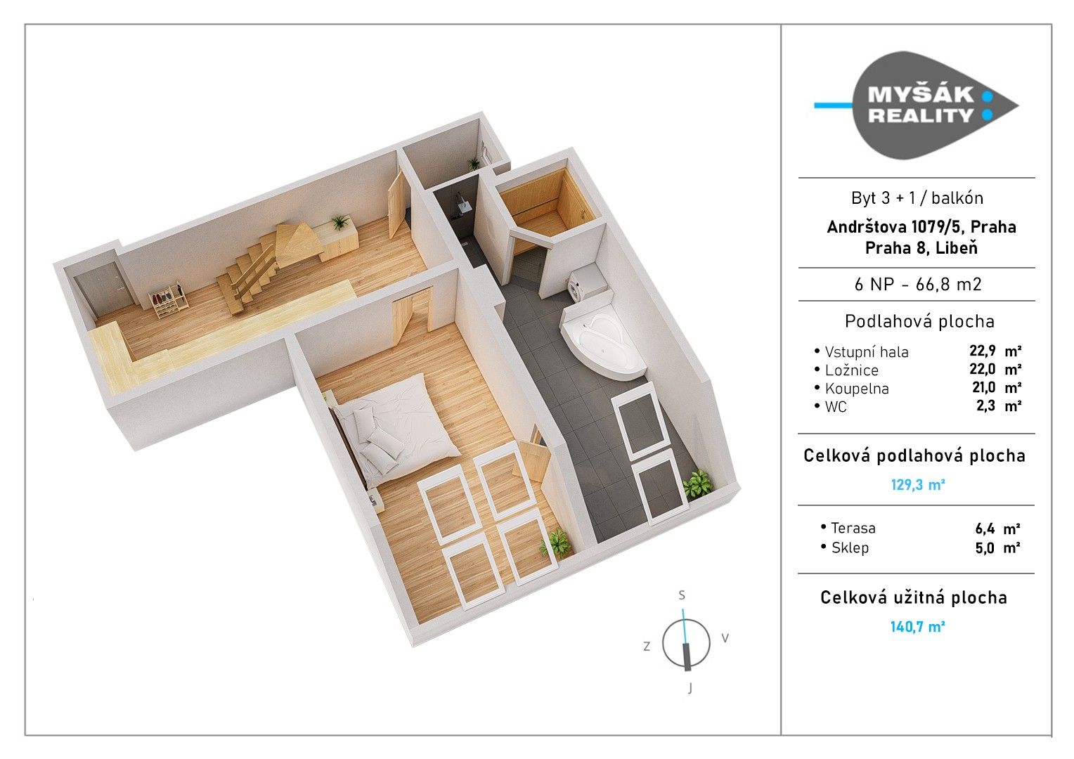 Prodej byt 3+1 - Andrštova 1079, Praha, 136 m²