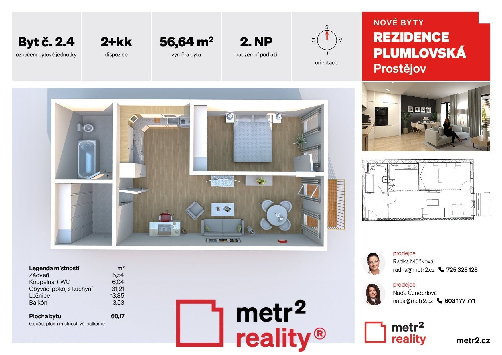 Byt 2+kk, 60 m²