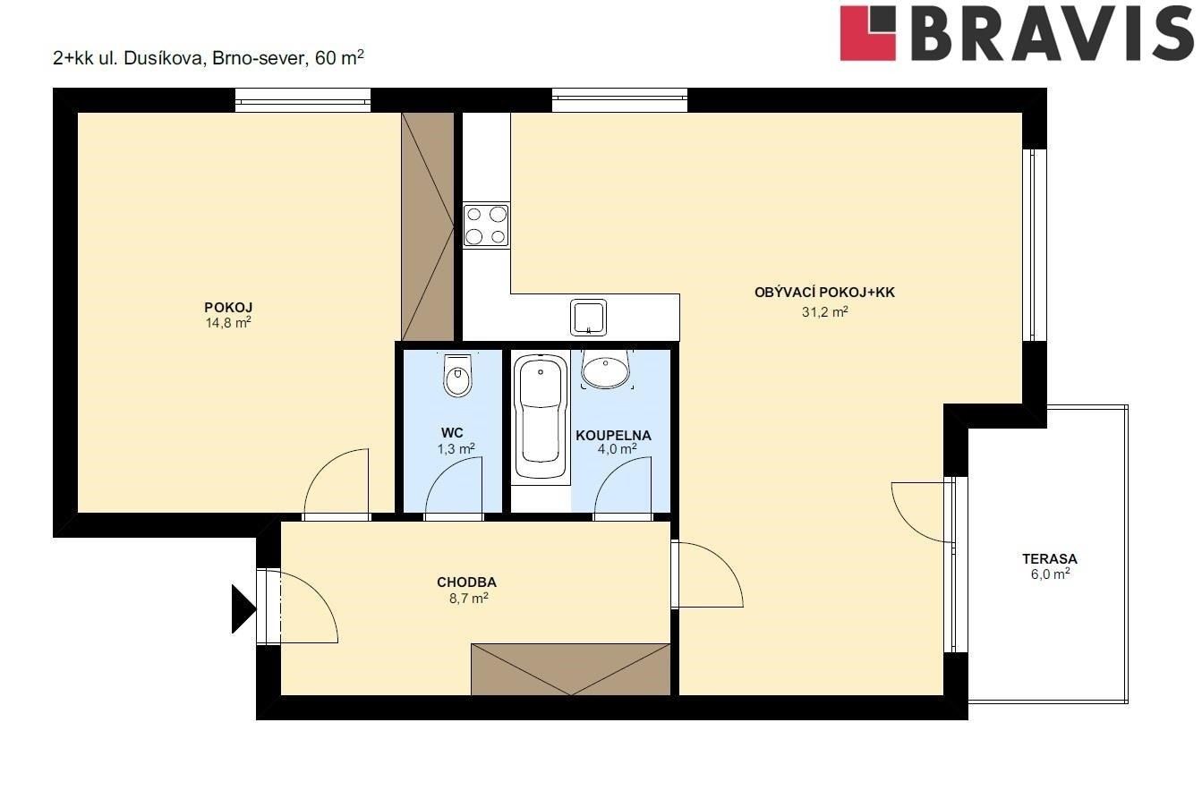 Pronájem byt 2+kk - Dusíkova 906, Brno Lesná, 60 m² - 5