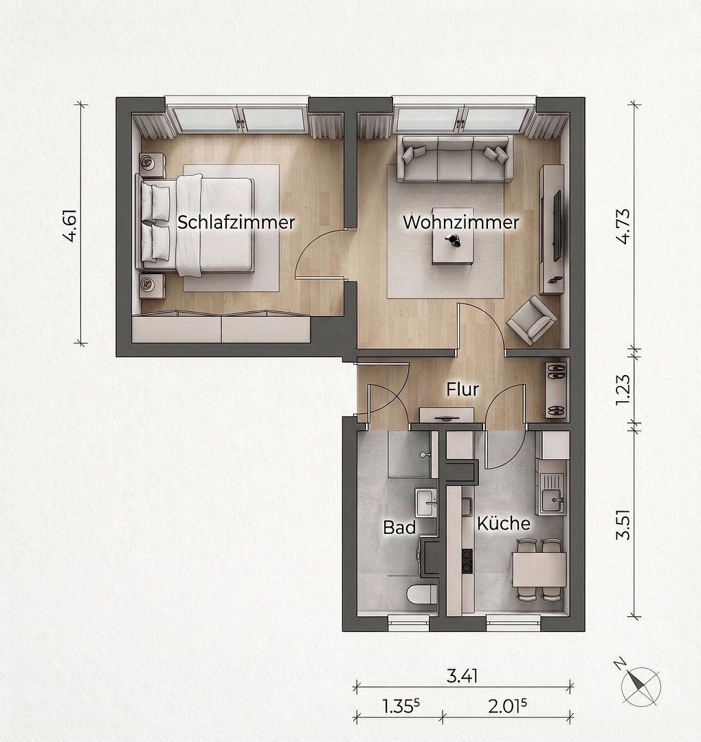2+1, Sandmännchenweg 36 Leipzig Marienbrunn Sachsen 04277, 46 m² - 2