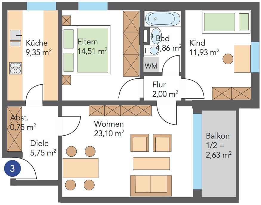 3+1, Dr.-Wachler-Weg 37, , Dolní Sasko, 73 m² - 1