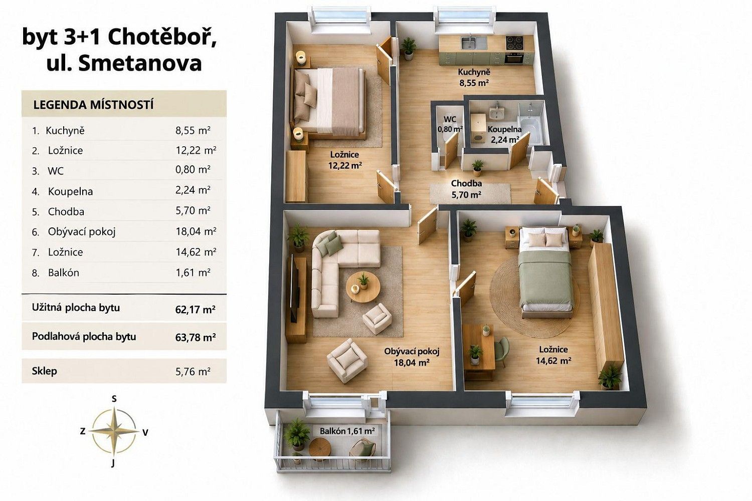 Byt 3+1 · 62 m² · Smetanova, Chotěboř, okres Havlíčkův Brod - 4