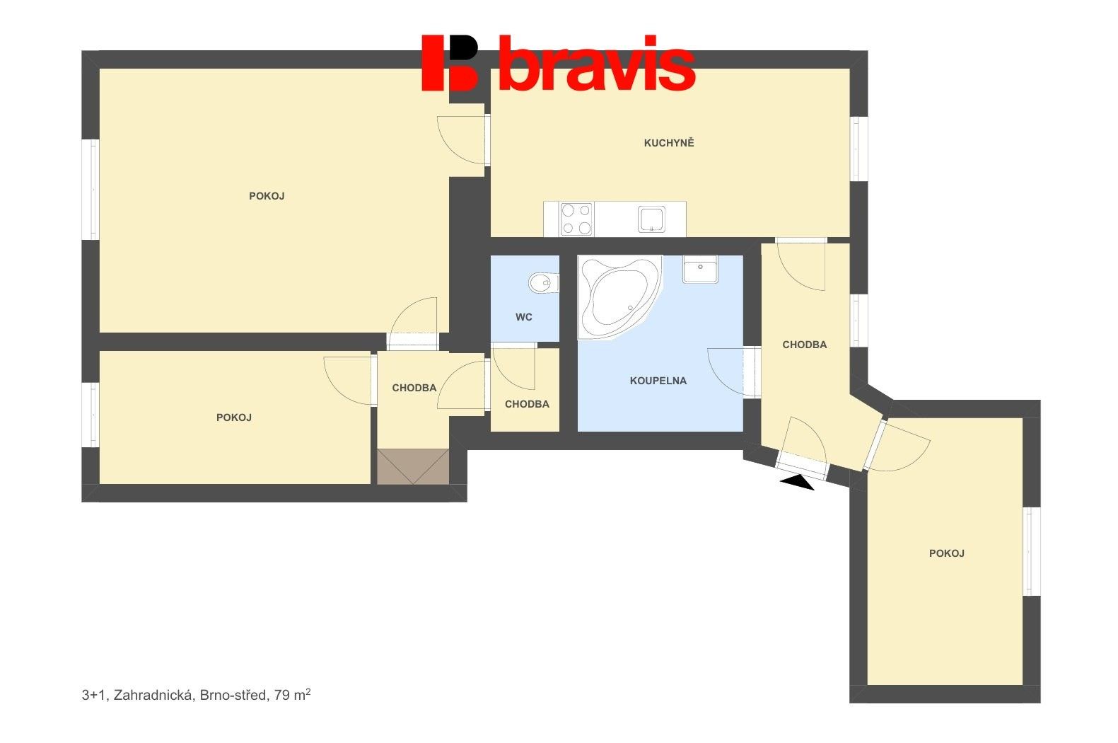 3+1, Zahradnická 343, Brno Staré Brno, 79 m² - 2